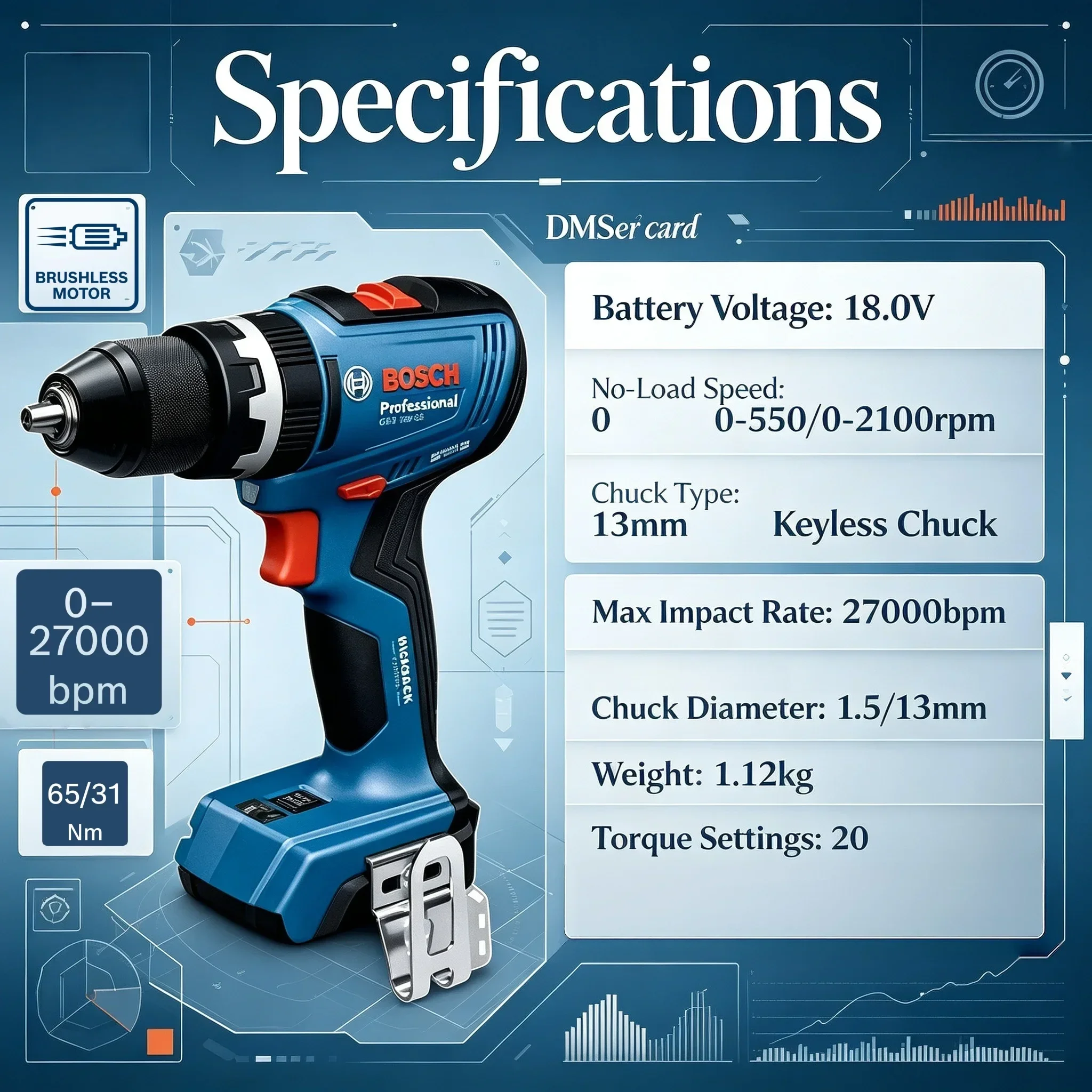 Bosch Drill Gsb 18V - Электроинструмент Bosch GSB 18V-65 Professional, 18В